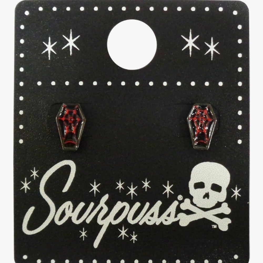 Sourpuss Black and Red Coffin Earrings